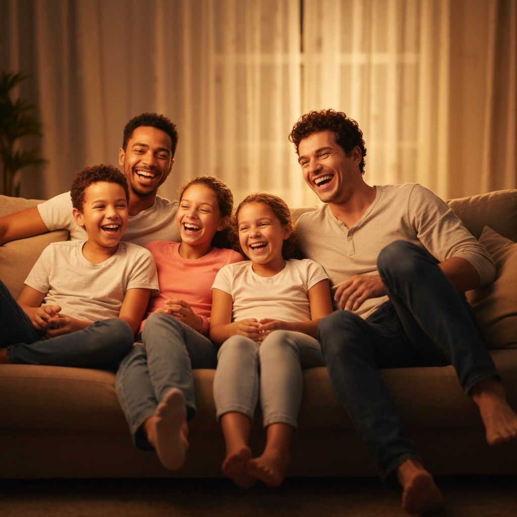 Happy family enjoying entertainment together